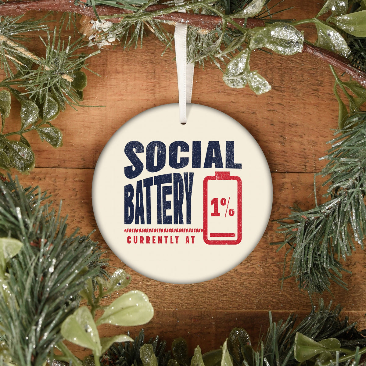 Funny introvert Christmas ornament Social Battery 1%, view 6