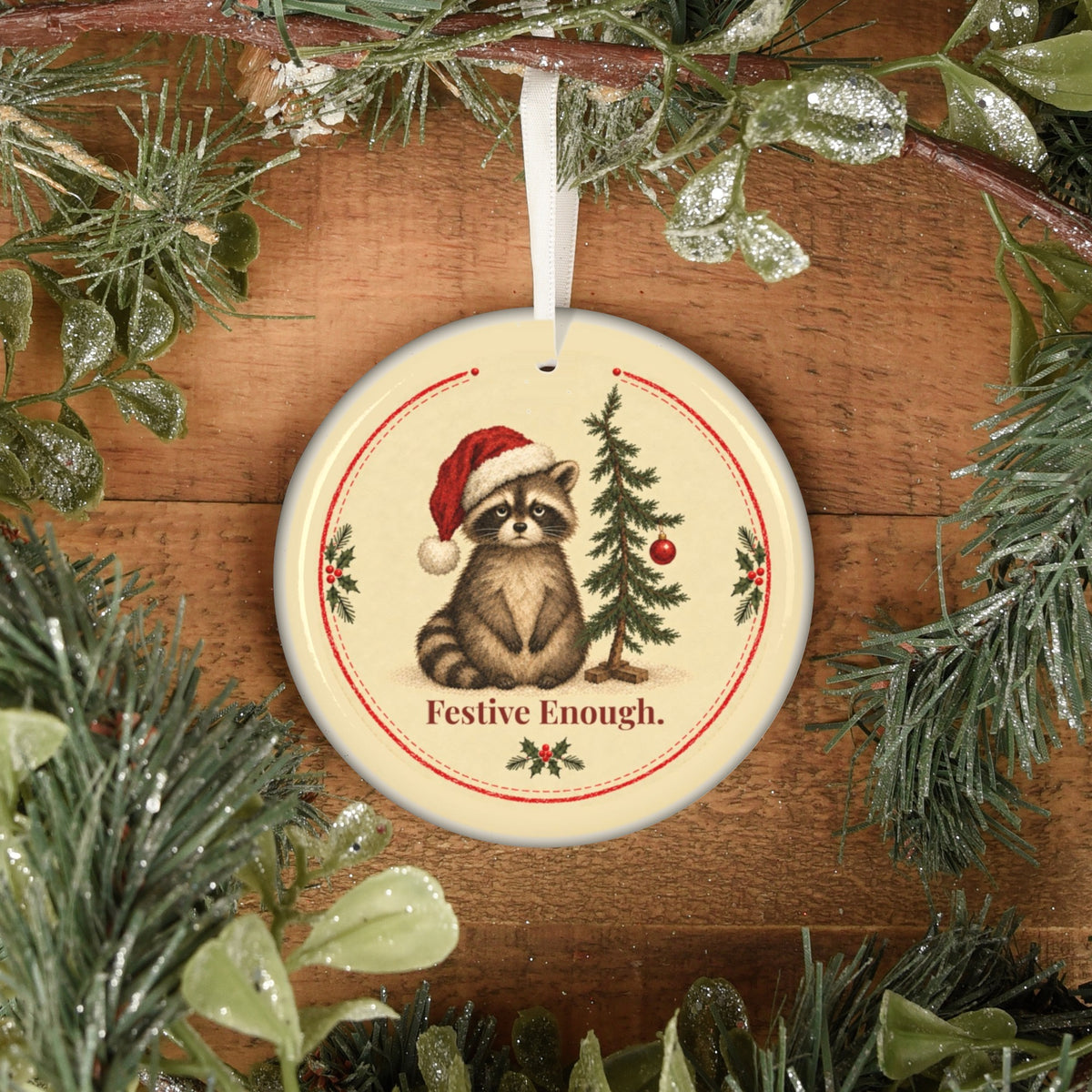 Funny raccoon Christmas ornament Festive Enough, view 8