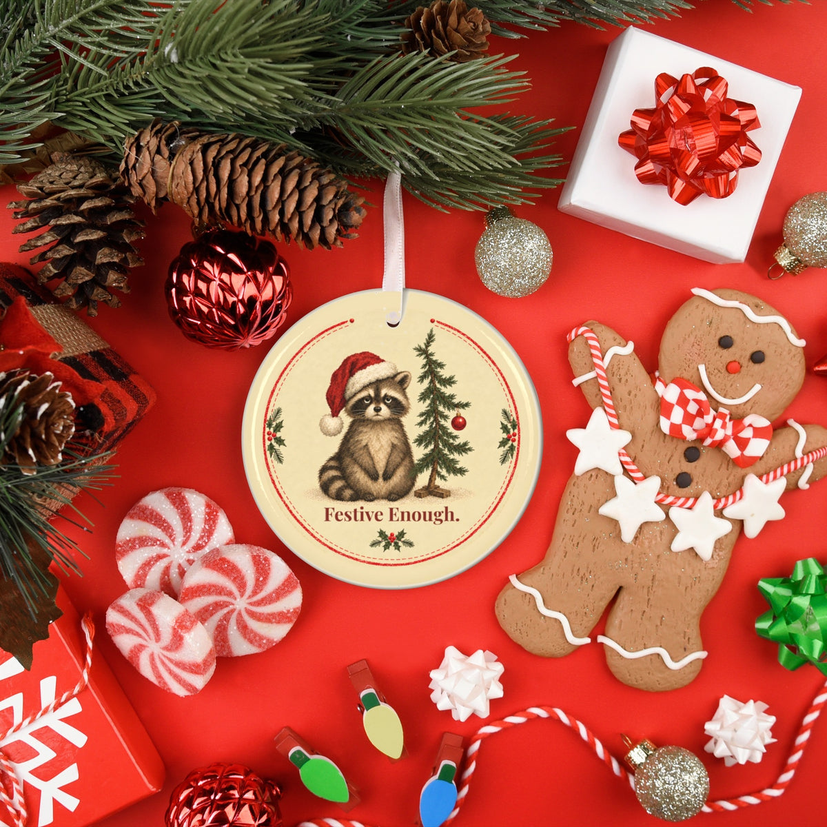 Funny raccoon Christmas ornament Festive Enough, view 9