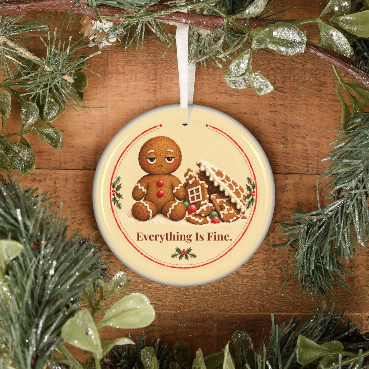 Funny gingerbread Christmas ornament Everything Is Fine, view 8