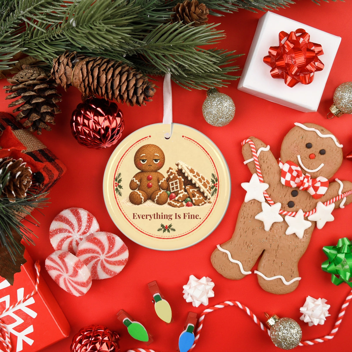 Funny gingerbread Christmas ornament Everything Is Fine, view 9