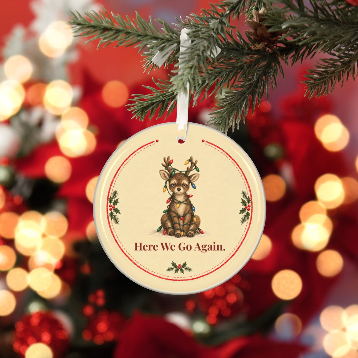 Funny reindeer Christmas ornament Here We Go Again, view 7