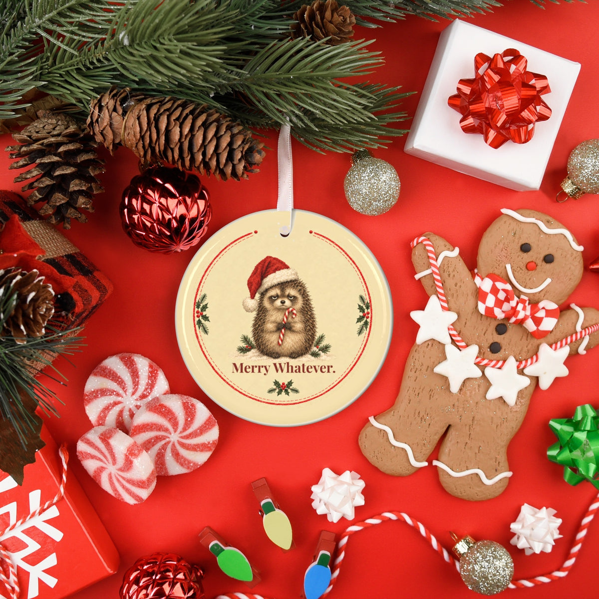 Funny hedgehog Christmas ornament Merry Whatever, view 9