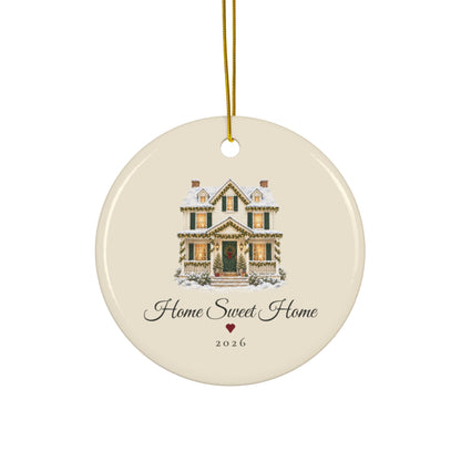 Realtor closing gift Christmas ornament 2026, Home Sweet Home, round ceramic