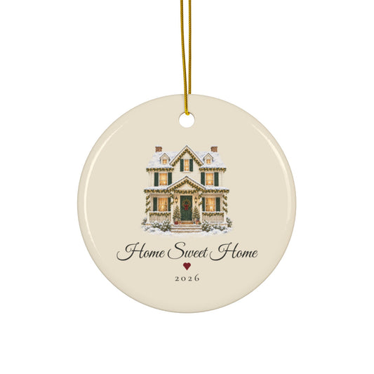 Realtor closing gift Christmas ornament 2026, Home Sweet Home, round ceramic