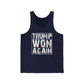 Trump Won Again Unisex Jersey Tank Patriotic Conservative Sleeveless Shirt 2024 Election Victory Apparel