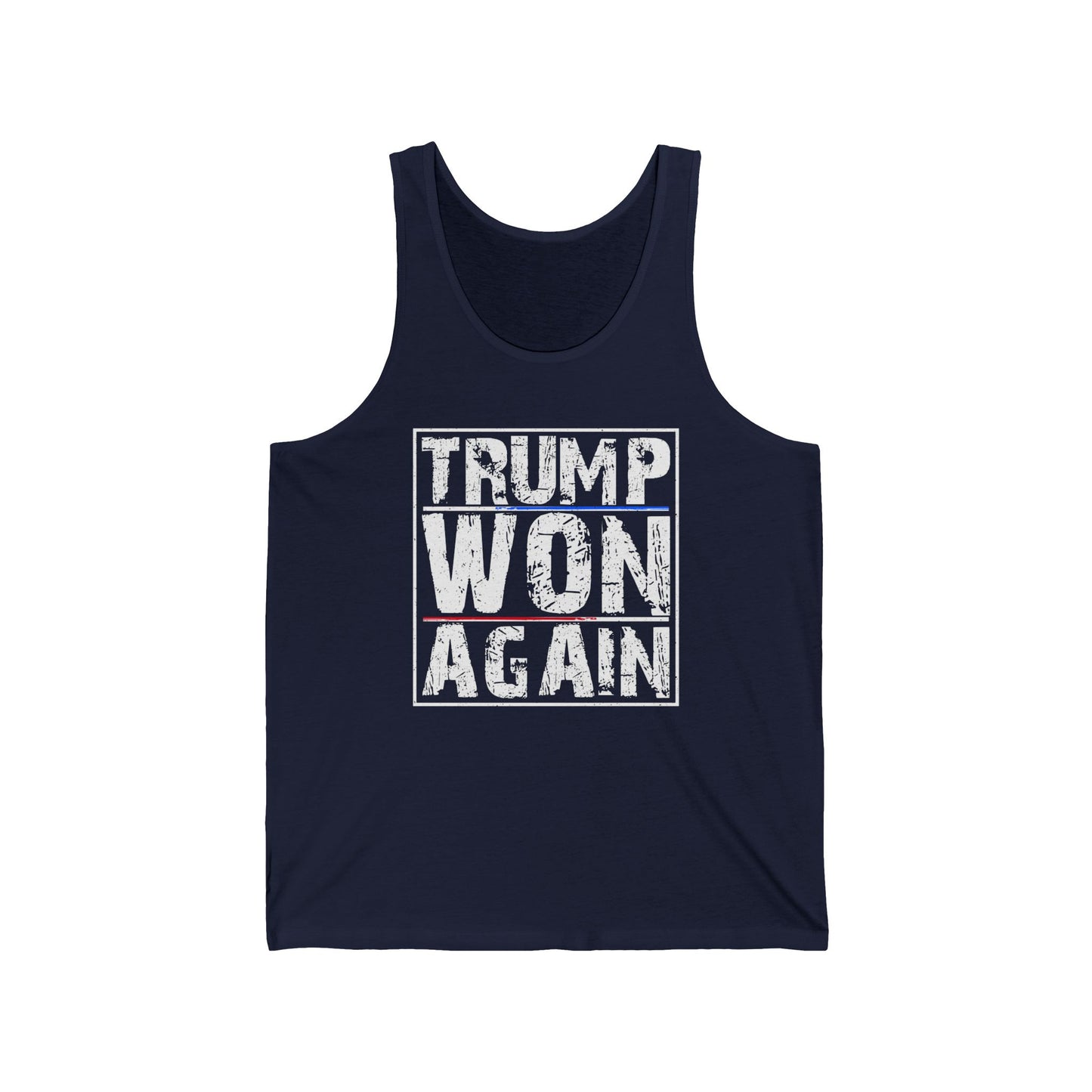 Trump Won Again Unisex Jersey Tank Patriotic Conservative Sleeveless Shirt 2024 Election Victory Apparel