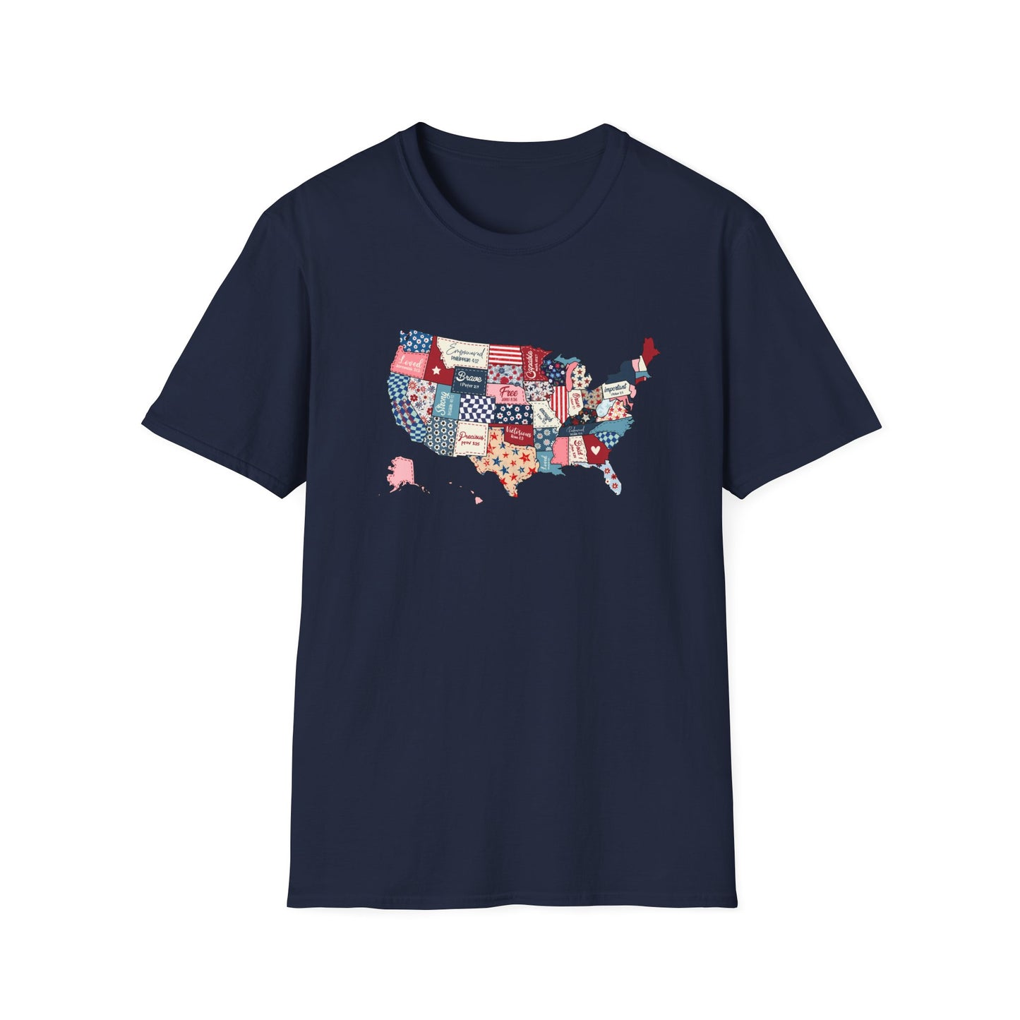 Loved Brave Strong Unisex T-Shirt Christian Patriotic USA Map Scripture Shirt for Men and Women