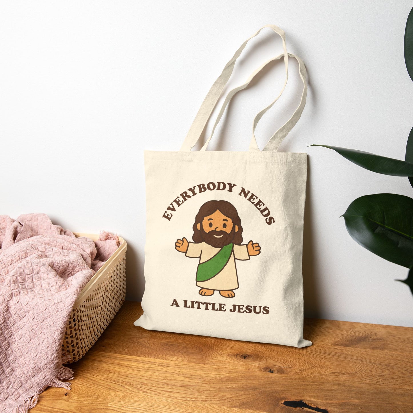 Everybody Needs a Little Jesus Tote Bag – Christian Faith-Inspired Carryall