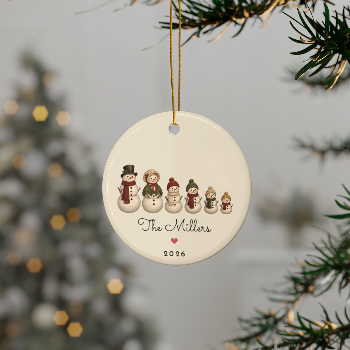 Personalized snowman family of 6 ornament, view 15
