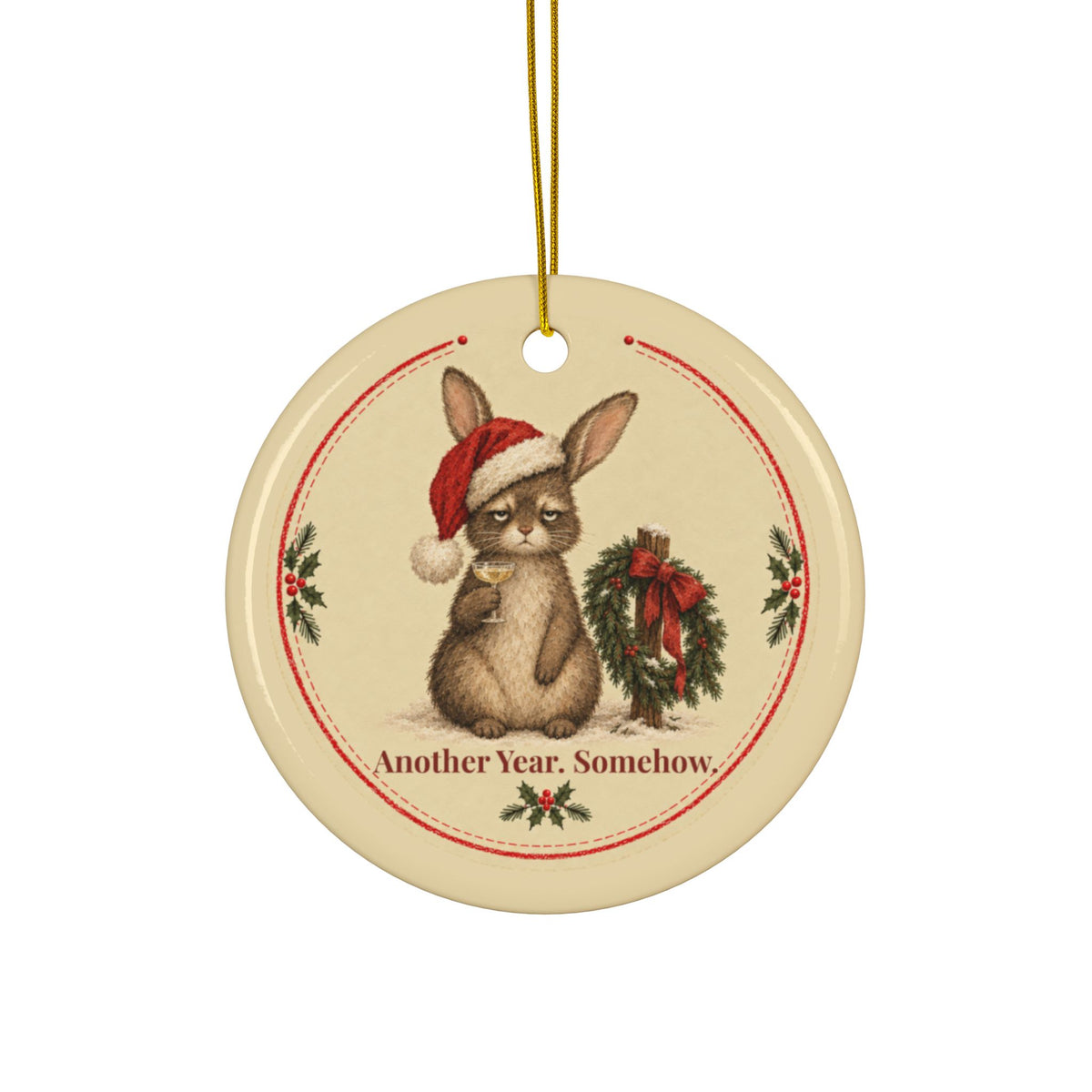 Funny rabbit Christmas ornament Another Year Somehow, view 3