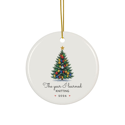 Personalized The Year I Learned Christmas ornament 2026 for any new hobby, round ceramic