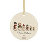 Personalized snowman family of 6 Christmas ornament 2026 with custom names, round ceramic