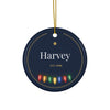 Personalized family name Christmas ornament 2026, Let Your Light Shine Matthew 5:16, round ceramic