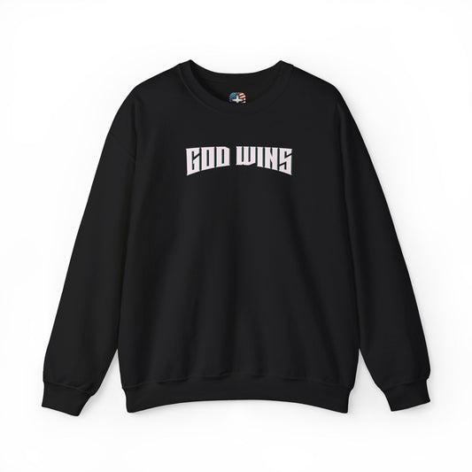 God Wins Sweatshirt – Christian Crewneck with GreenBeard Militia Back Print | Faith-Based Unisex Pullover