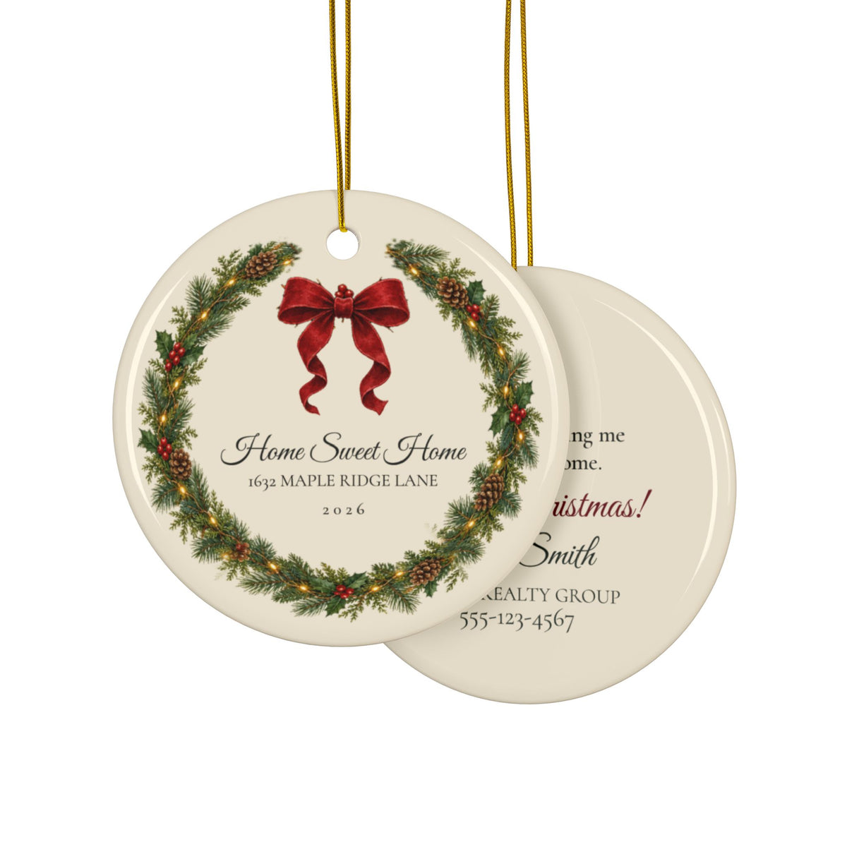 Personalized address wreath ornament, view 4