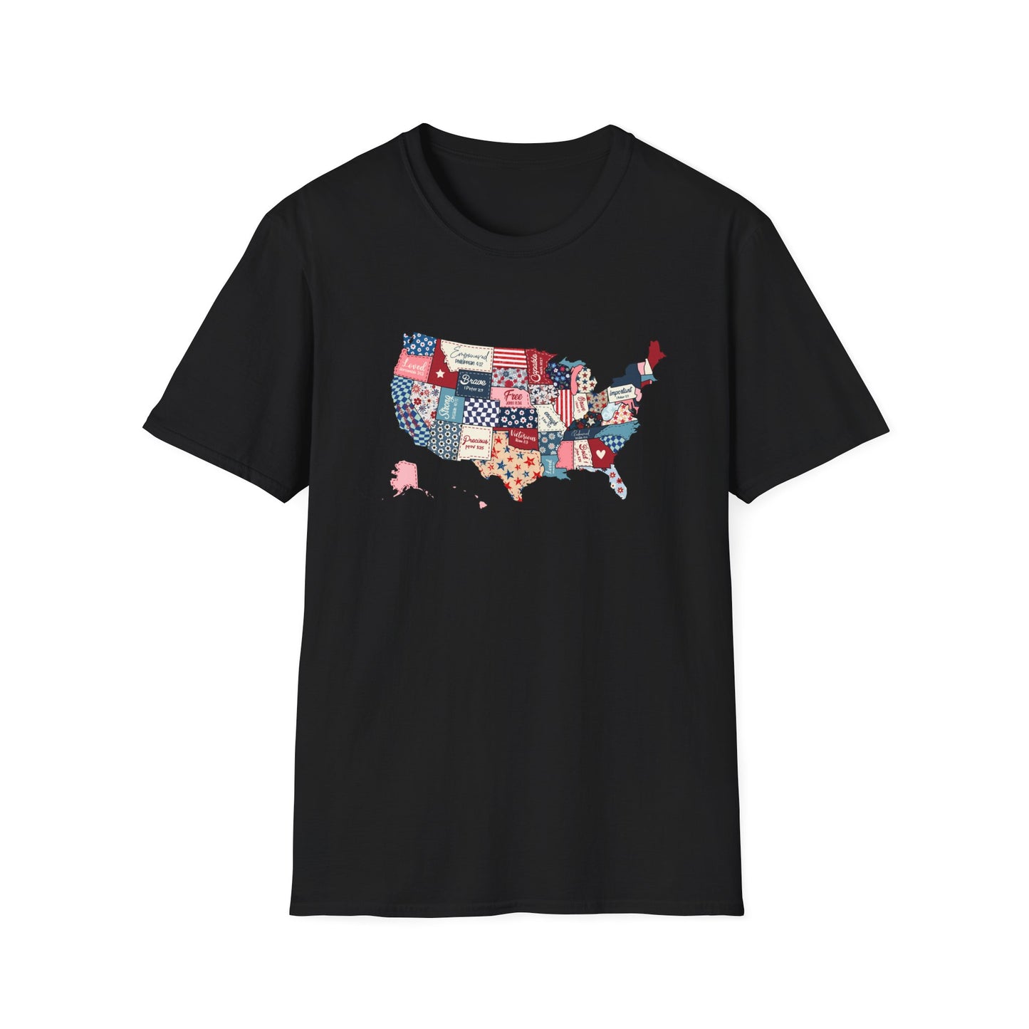 Loved Brave Strong Unisex T-Shirt Christian Patriotic USA Map Scripture Shirt for Men and Women