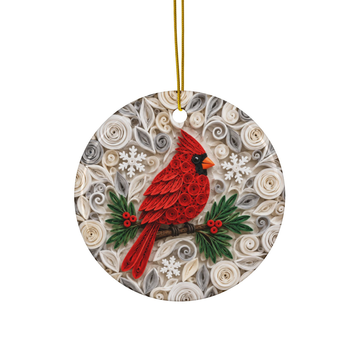 Cardinal Memorial Ornament, Personalized Name and Years, Cardinals Appear When Angels Are Near, Ivory Quilled Paper Look