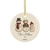 Personalized snowman family of 3 Christmas ornament 2026 with custom names, round ceramic