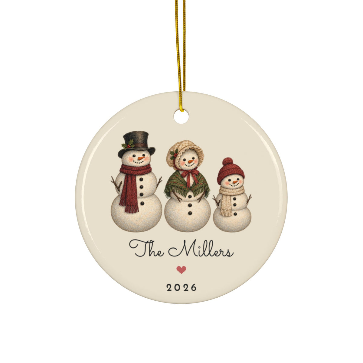 Personalized snowman family of 3 ornament, view 6