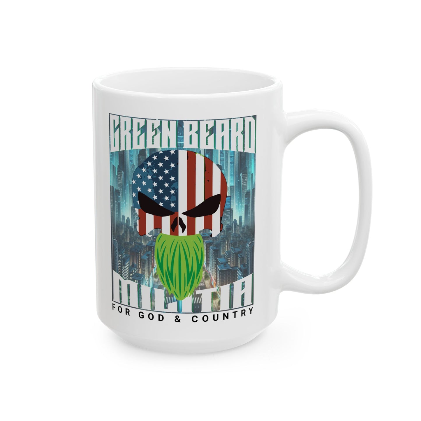 Greenbeard Militia Mug – 15oz Ceramic Warrior Cup for Faith, Freedom & Morning Missions