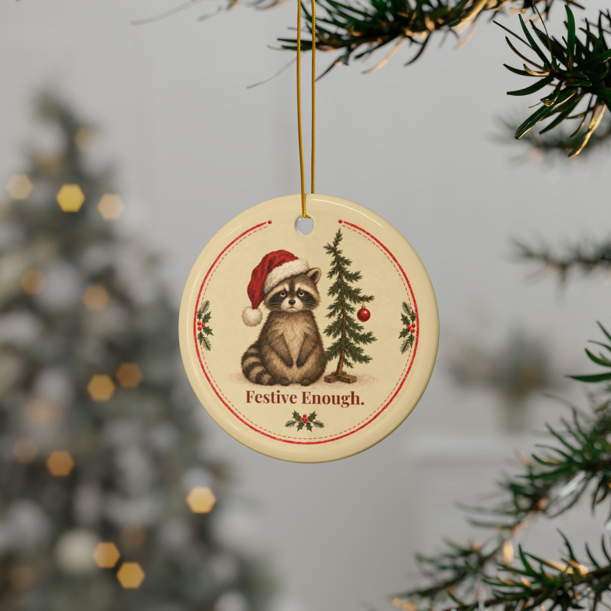 Funny raccoon Christmas ornament Festive Enough, view 12