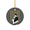 Engaged Christmas ornament 2026 with custom engagement photo, round ceramic