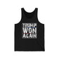 Trump Won Again Unisex Jersey Tank Patriotic Conservative Sleeveless Shirt 2024 Election Victory Apparel