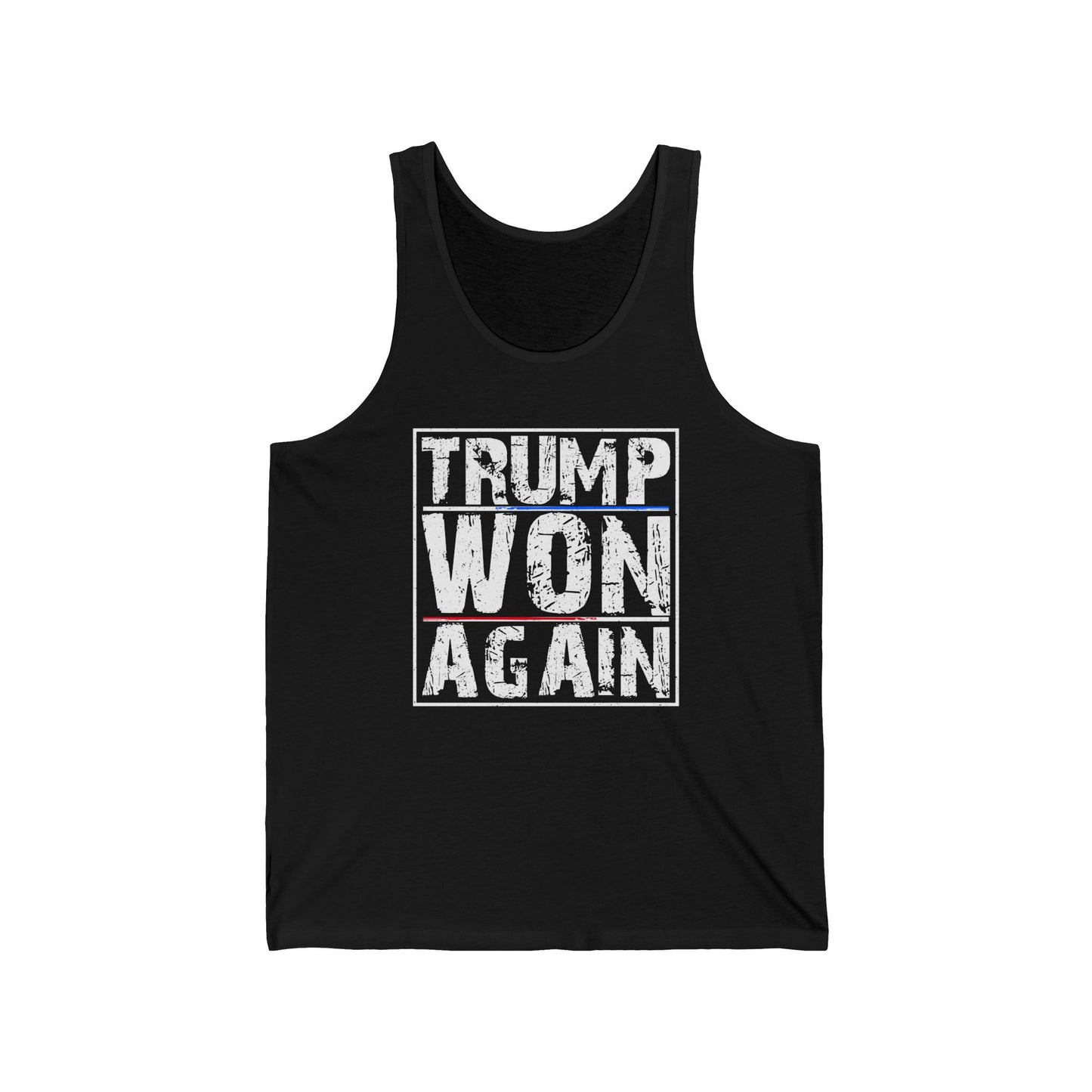 Trump Won Again Unisex Jersey Tank Patriotic Conservative Sleeveless Shirt 2024 Election Victory Apparel