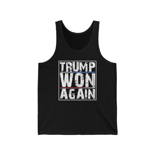 Trump Won Again Unisex Jersey Tank Patriotic Conservative Sleeveless Shirt 2024 Election Victory Apparel