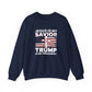 Jesus Is My Savior Trump Is My President Sweatshirt, Christian Patriotic Cross & Flag Pullover,  Conservative Faith-Based Unisex Crewneck