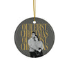 Our First Christmas ornament 2026 with custom couple photo, round ceramic