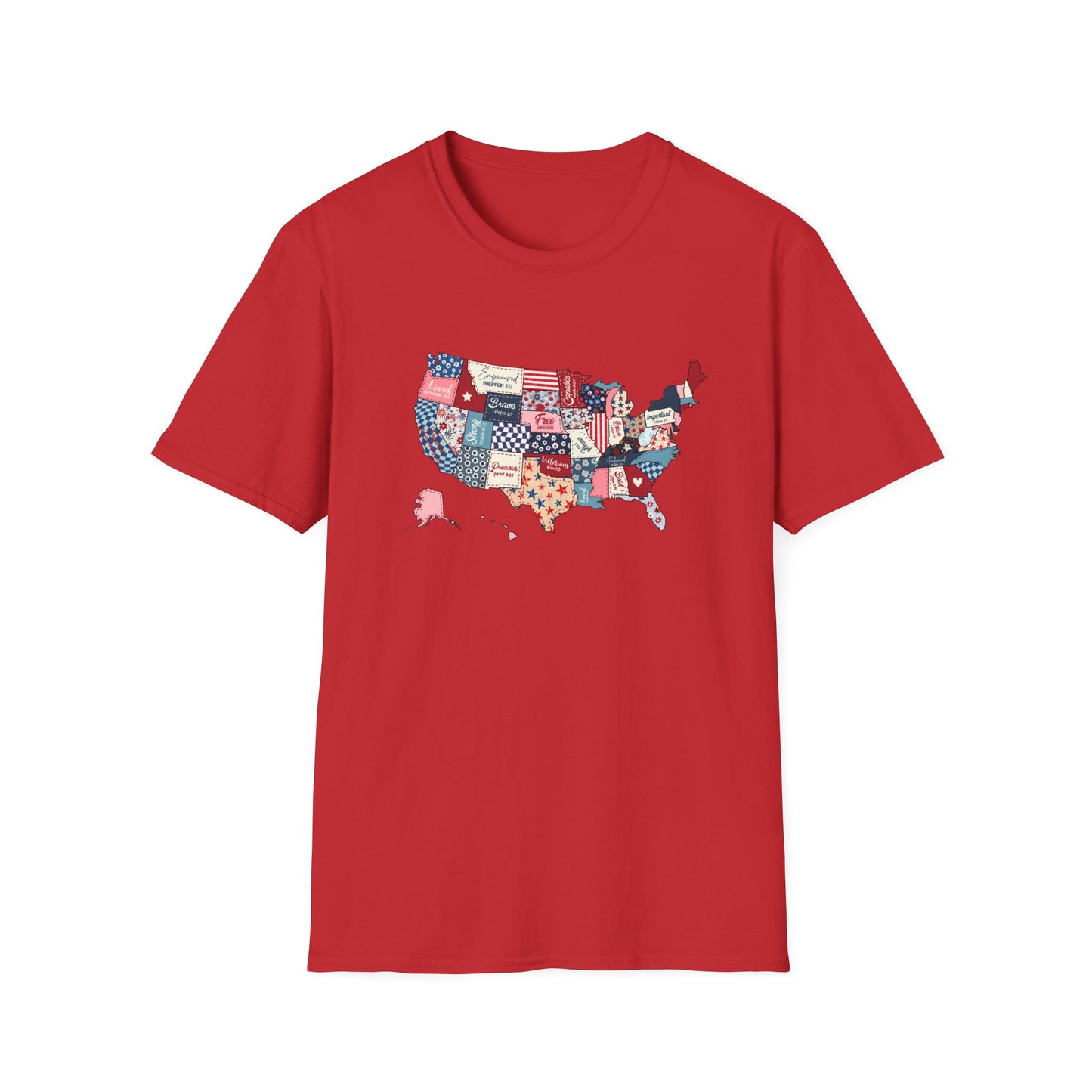 Loved Brave Strong Unisex T-Shirt Christian Patriotic USA Map Scripture Shirt for Men and Women