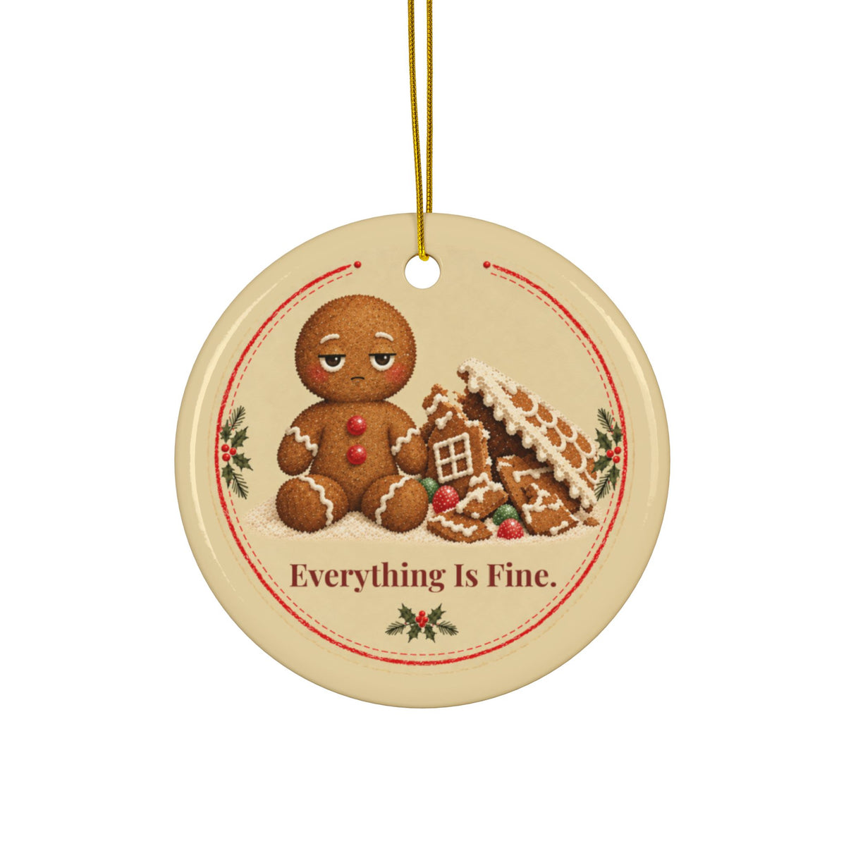 Funny gingerbread Christmas ornament Everything Is Fine, view 3