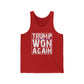 Trump Won Again Unisex Jersey Tank Patriotic Conservative Sleeveless Shirt 2024 Election Victory Apparel