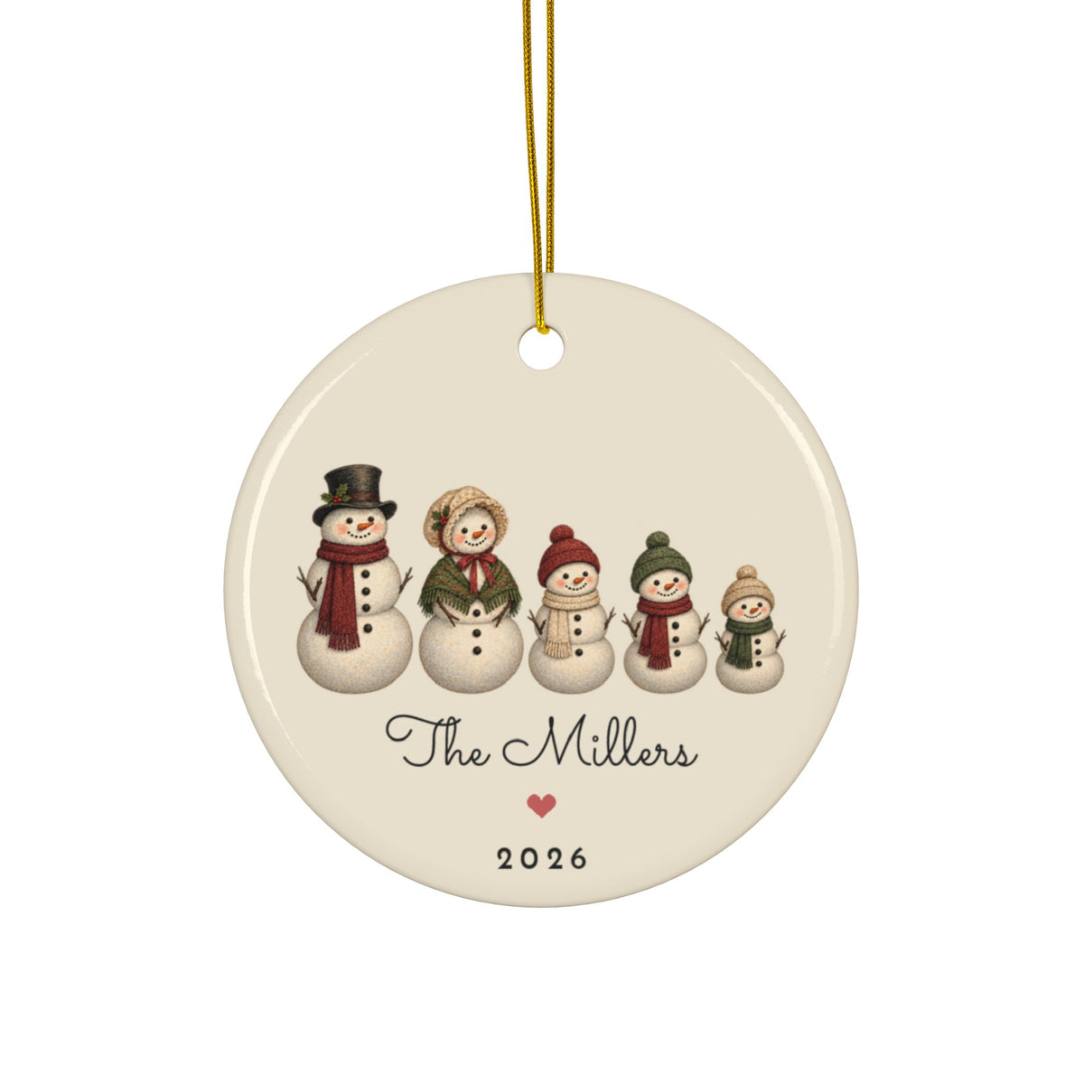 Personalized snowman family of 5 ornament, view 7