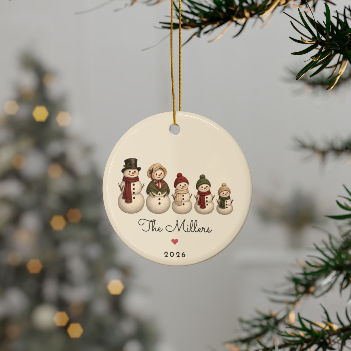Personalized snowman family of 5 ornament, view 13