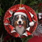 Personalized Australian Shepherd Christmas ornament hanging on a tree, gift wrap 3D burst design