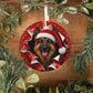 German Shepherd ornament on rustic wood with greenery