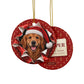 Golden Retriever gift wrap burst ornament front and back, gift tag reading Cooper