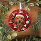Golden Retriever ornament on rustic wood with greenery