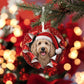 Labradoodle Christmas ornament with red bokeh lights