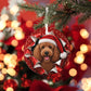 Poodle Christmas ornament with red bokeh lights