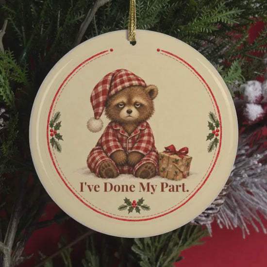 Video of the Done My Part bear Christmas ornament on the tree