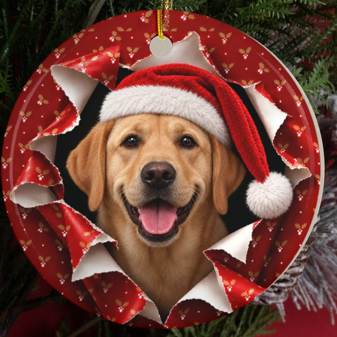 Yellow Lab gift wrap burst ornament video