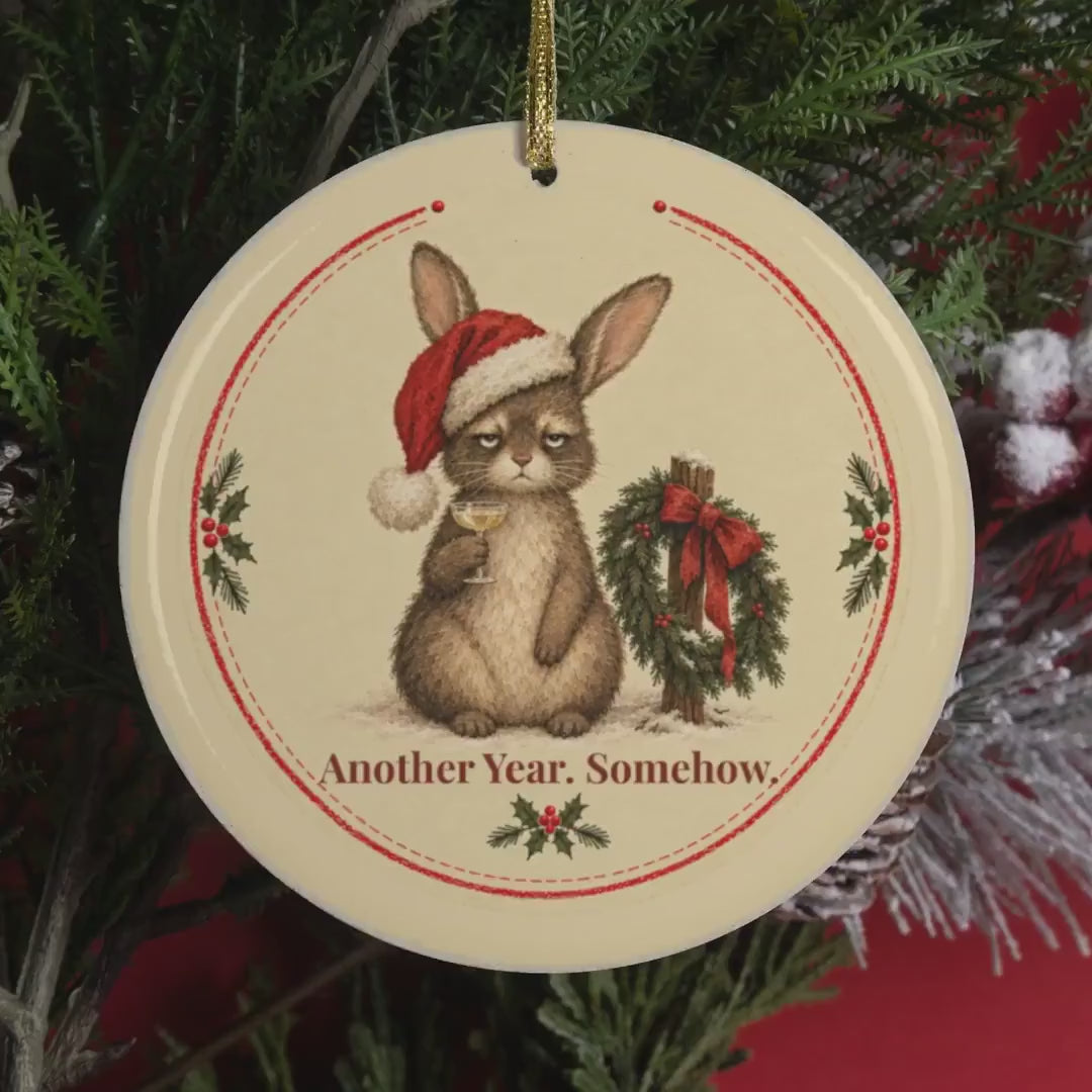 Video of the Another Year. Somehow. rabbit Christmas ornament on the tree