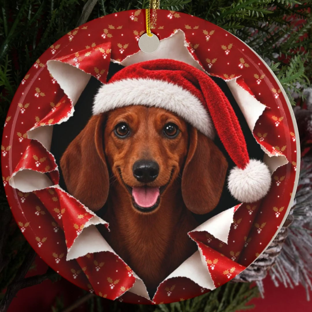 Dachshund gift wrap burst ornament video