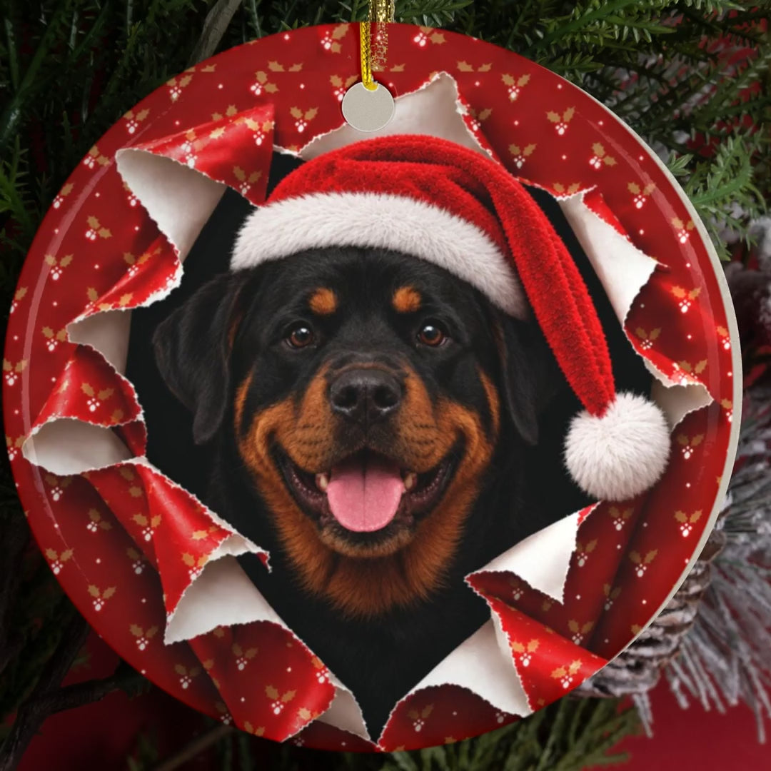 Rottweiler gift wrap burst ornament video