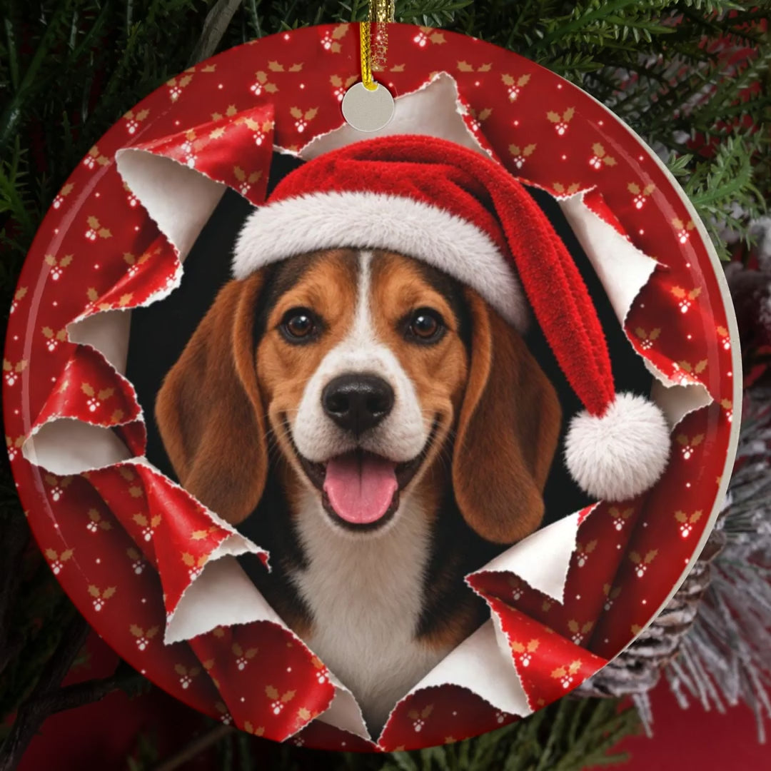 Beagle gift wrap burst ornament video