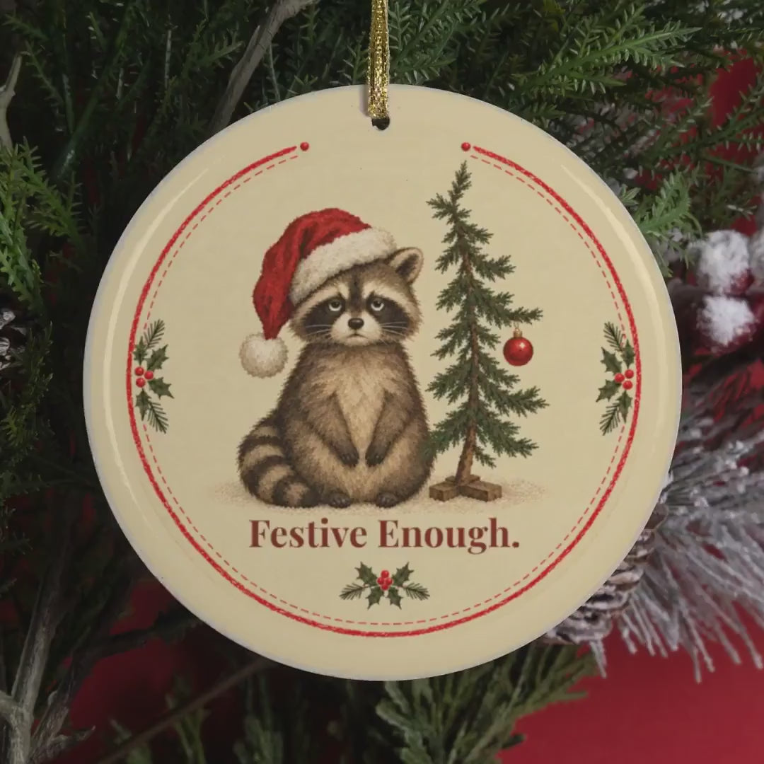Video of the Festive Enough raccoon Christmas ornament on the tree
